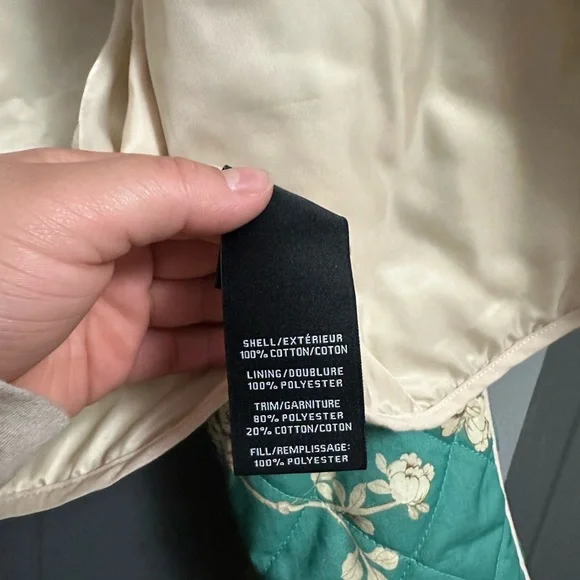 7 For All Mankind Quilted Crop Floral Print Jacket Jade Green - Picture 7 of 10